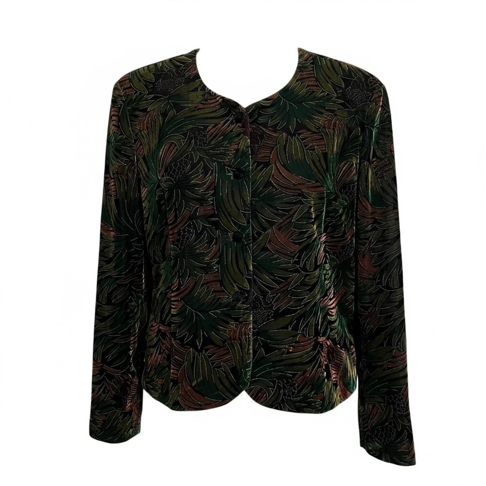 Norton McNaughton Vintage Velvet Floral Print Blazer Jacket 14 Botanical